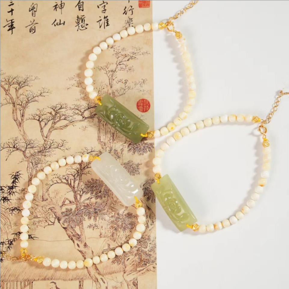 【老掌柜】和田玉方牌莲花手串手链/多样性发一 M060301