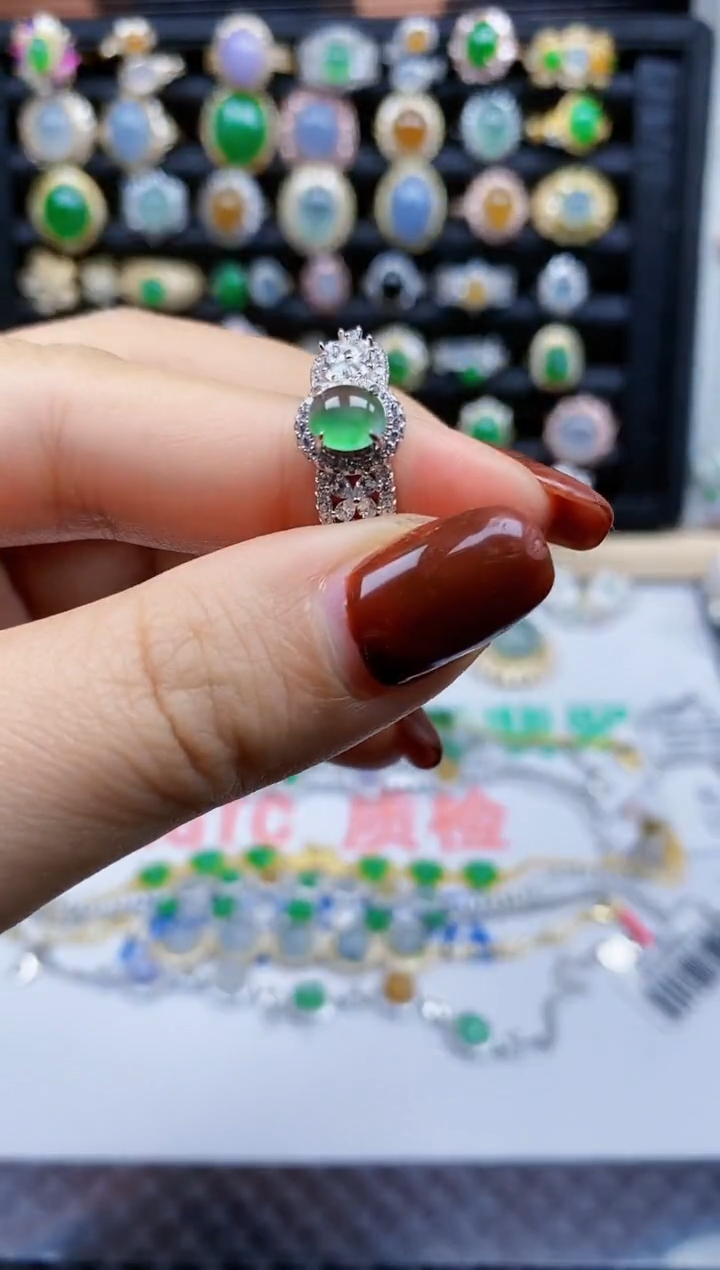 银S925镶嵌戒指翡翠376