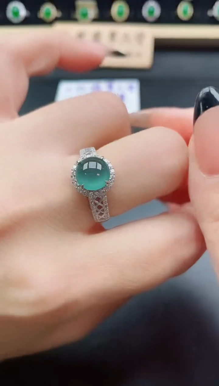 银S925镶嵌戒指翡翠1