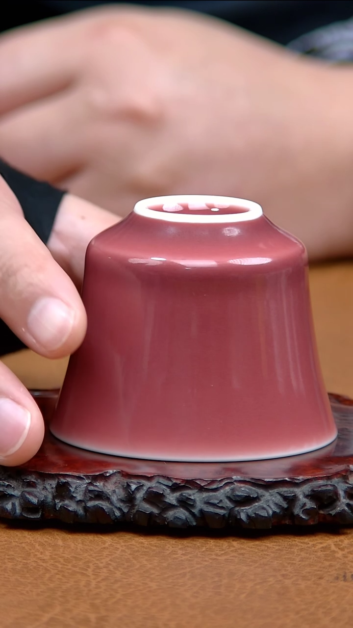 晓芳窑桃红釉菊泉杯子单只