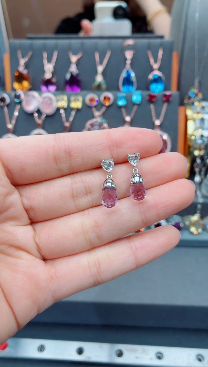 银S925镶嵌耳饰水晶水晶耳饰