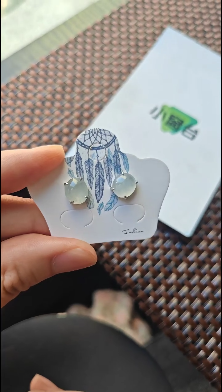【闪购商品】翡翠耳饰银S925镶嵌翡翠耳饰S925银镶嵌