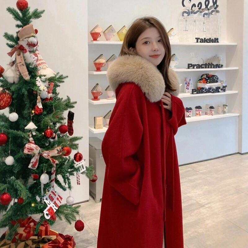 高级感千金风小魔女双面绒呢子大衣女中长款秋冬斗篷过膝毛呢外套