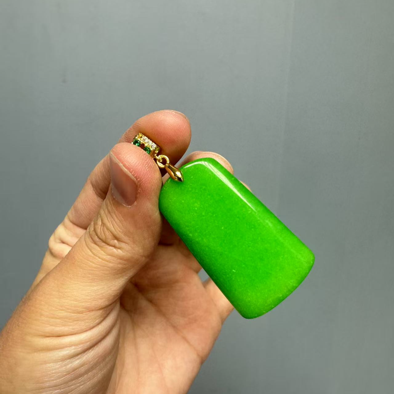 翡翠14k长方形扣头老坑无事牌吊坠