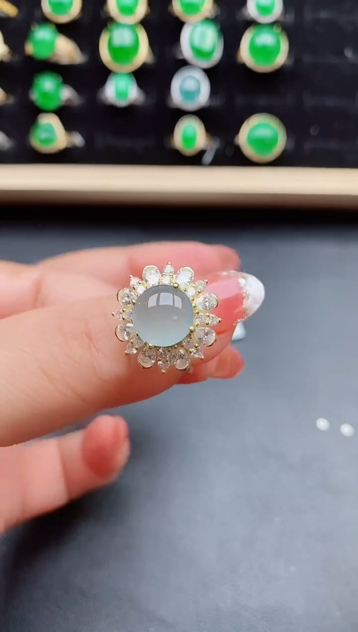 【闪购商品】翡翠戒指银S925镶嵌585050