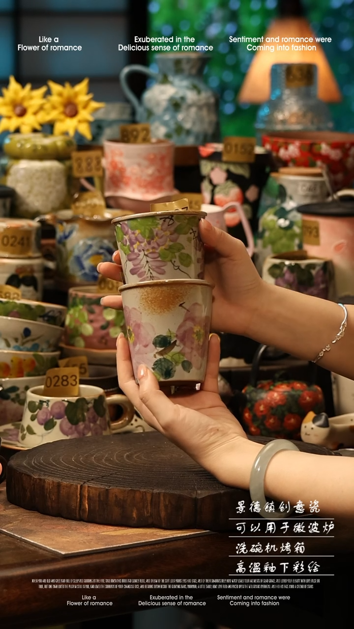 陶瓷一对景德镇高温釉下彩手工手绘款式