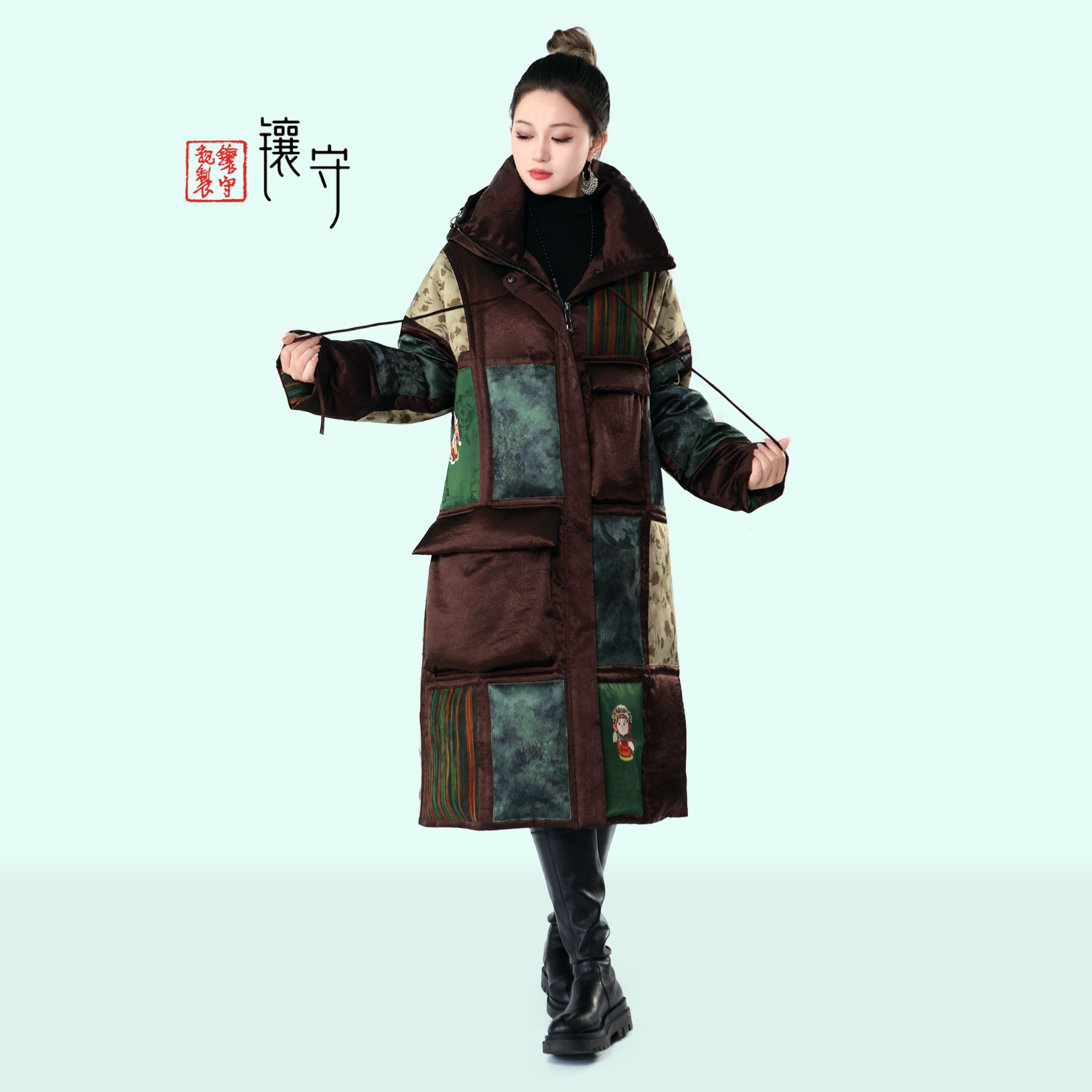 【镶守·青芝】冬季中式气质时尚宽松保暖中长款白鹅绒服GY3111-1