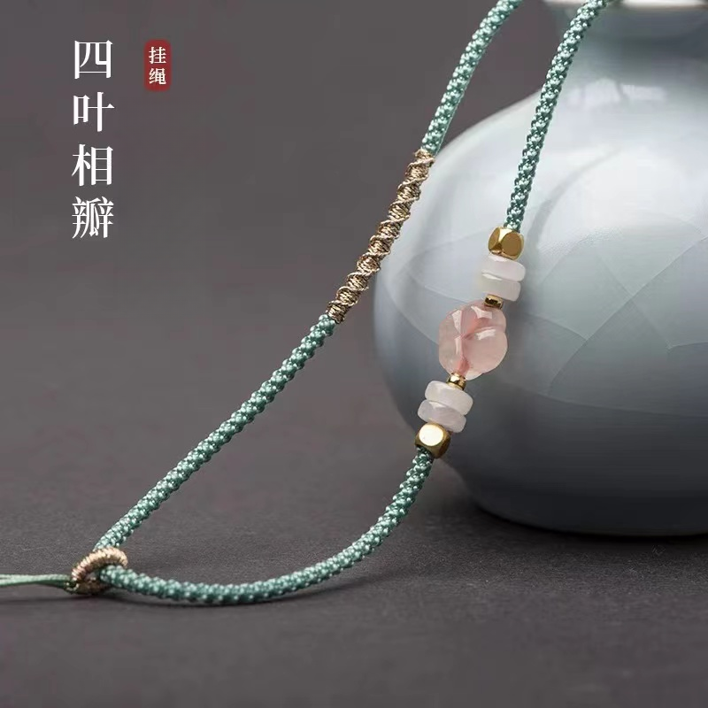 非金属布艺吊坠 非金属布艺项链 手工编绳半成品可调节细款项链玉