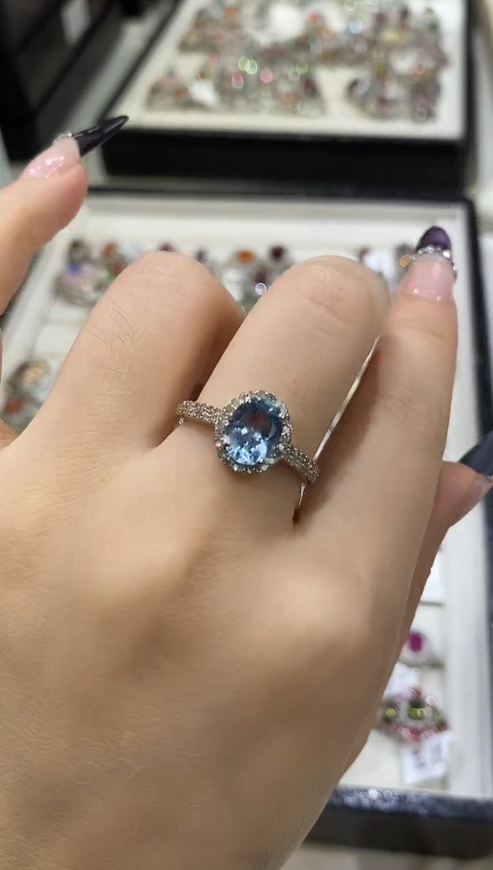 银S925镶嵌戒指定制海蓝宝石楚楚珠宝中古甄选不退换