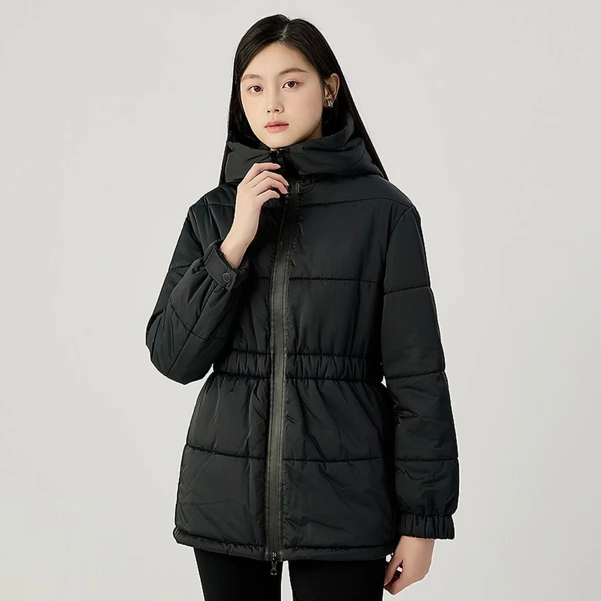 哥弟新款女装松紧腰高领新雪丽保暖连帽棉衣棉 服厚外套 140027