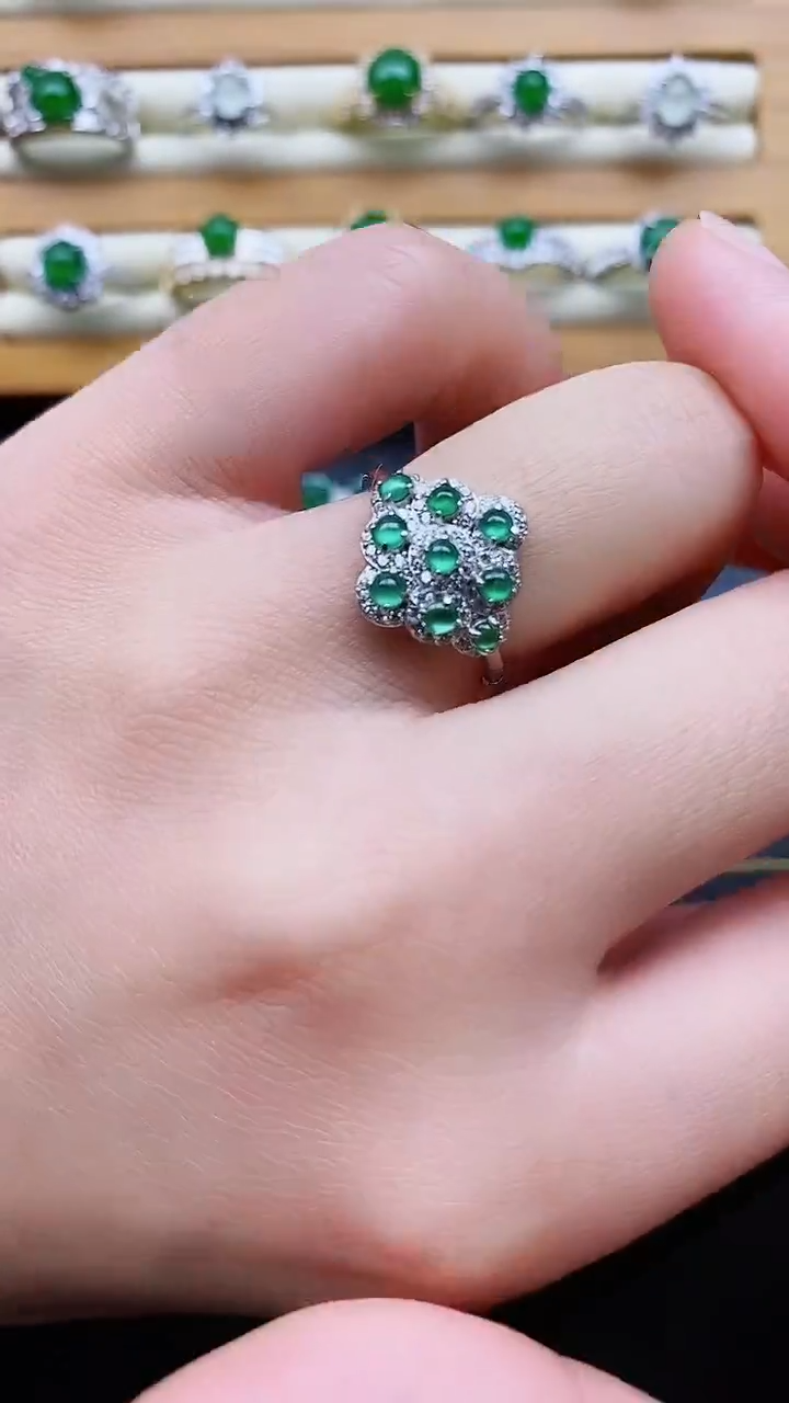 银S925镶嵌戒指翡翠1