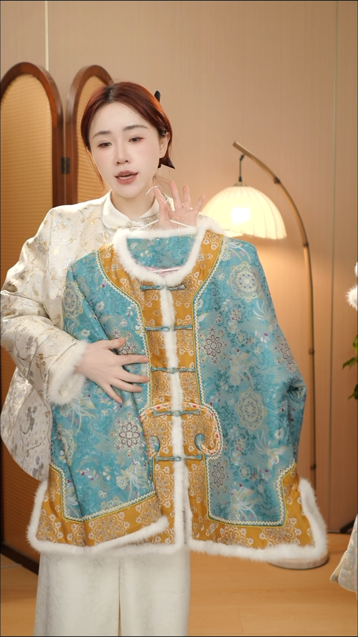 三马 蓝龙凤夹棉外套  