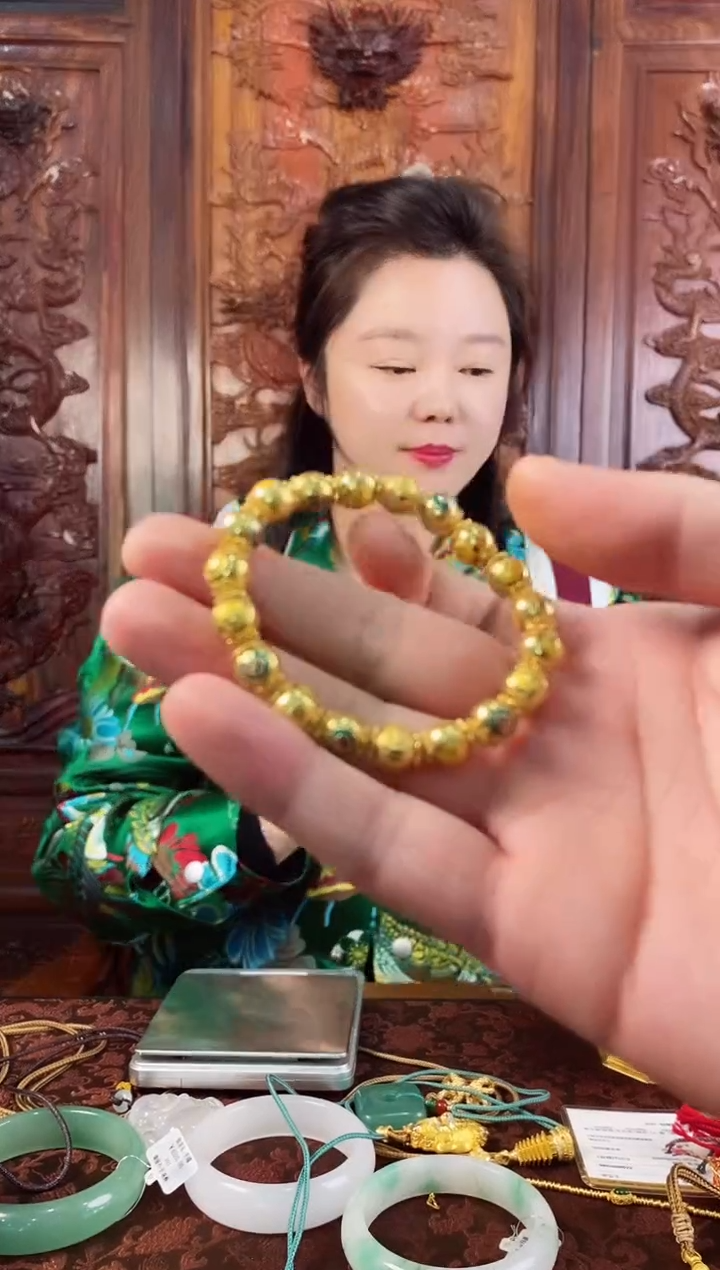 【闪购商品】石英质玉手串银S925镀金镶嵌手串