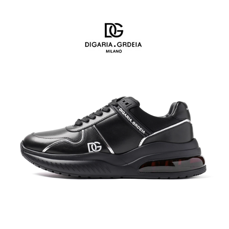DIGARIA&GRDEIA迪嘎雅黑色真皮气垫运动鞋时尚男士百搭潮鞋