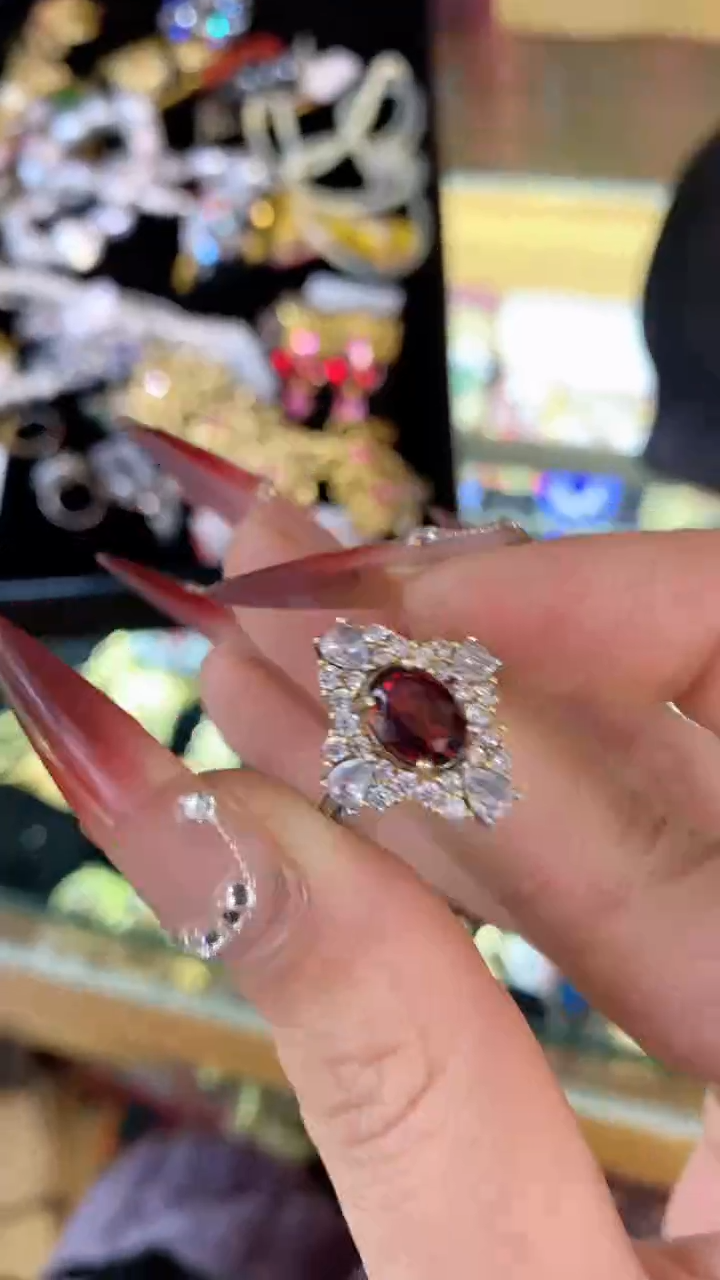 【闪购商品】石榴石戒指银S925镶嵌楚楚中古珠宝甄选不退换