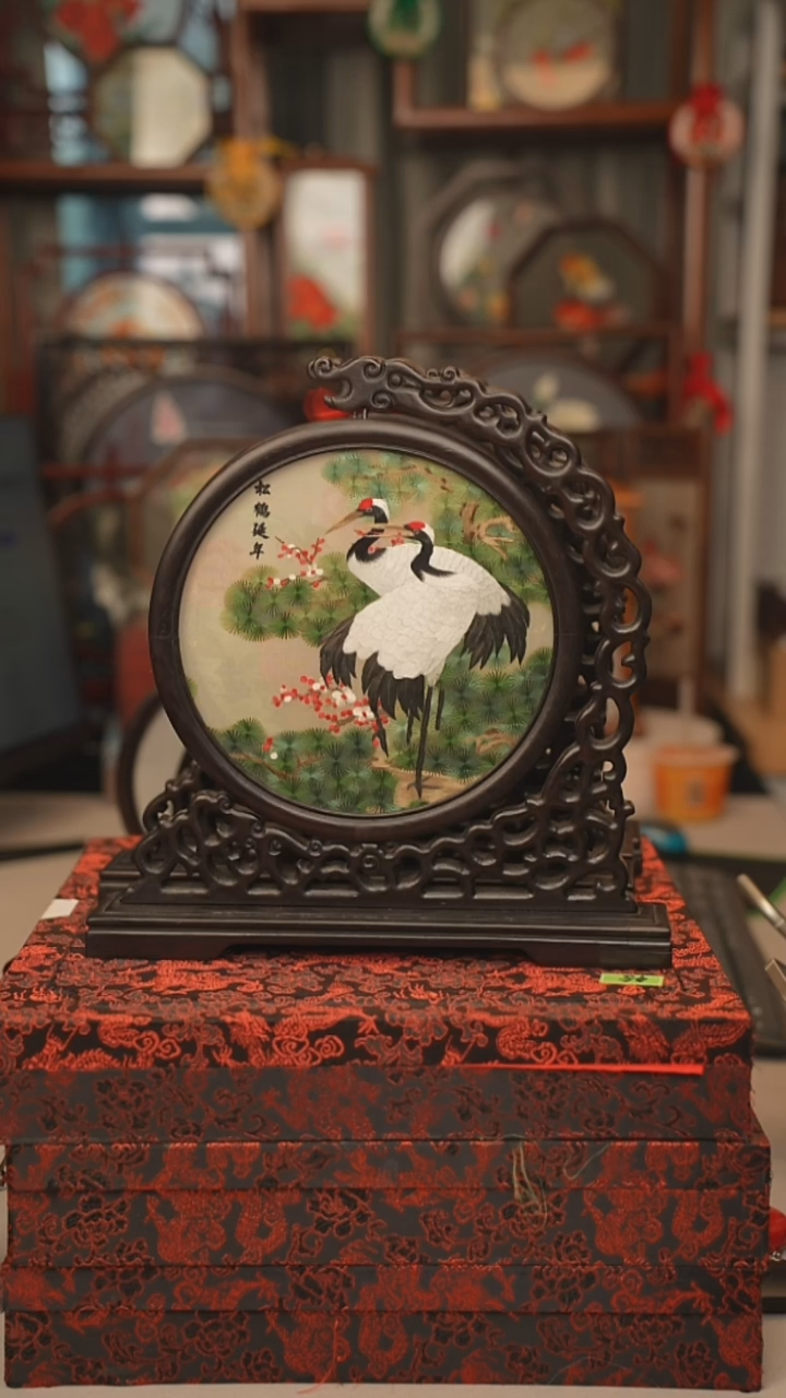 扇子花**夏龙头架 苏绣双面绣摆台