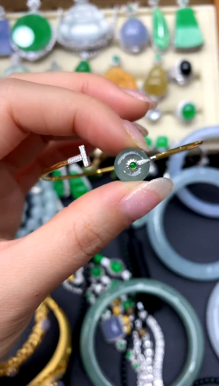 【闪购商品】翡翠手镯18K金镶嵌344-中国好珍宝