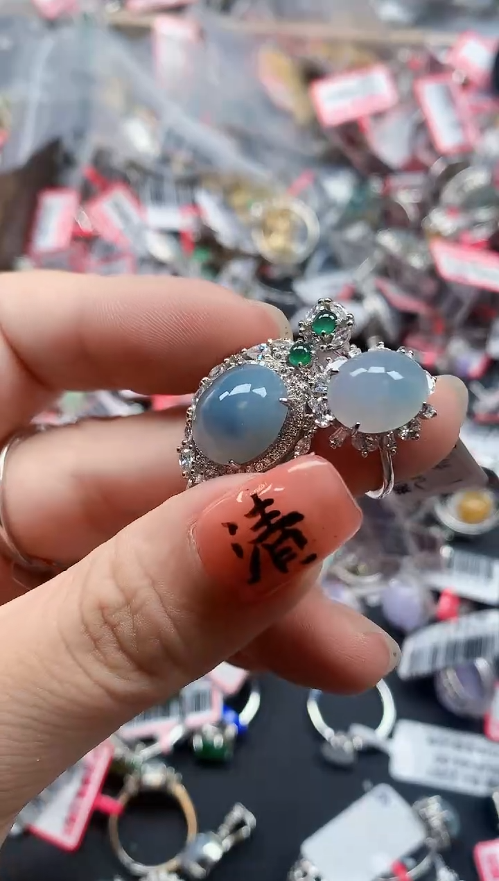 银S925镶嵌戒指翡翠天然A货缅甸翡翠