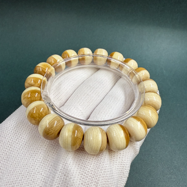 K3437天然猛犸牙聚宝盆手串支持鉴定假一罚四