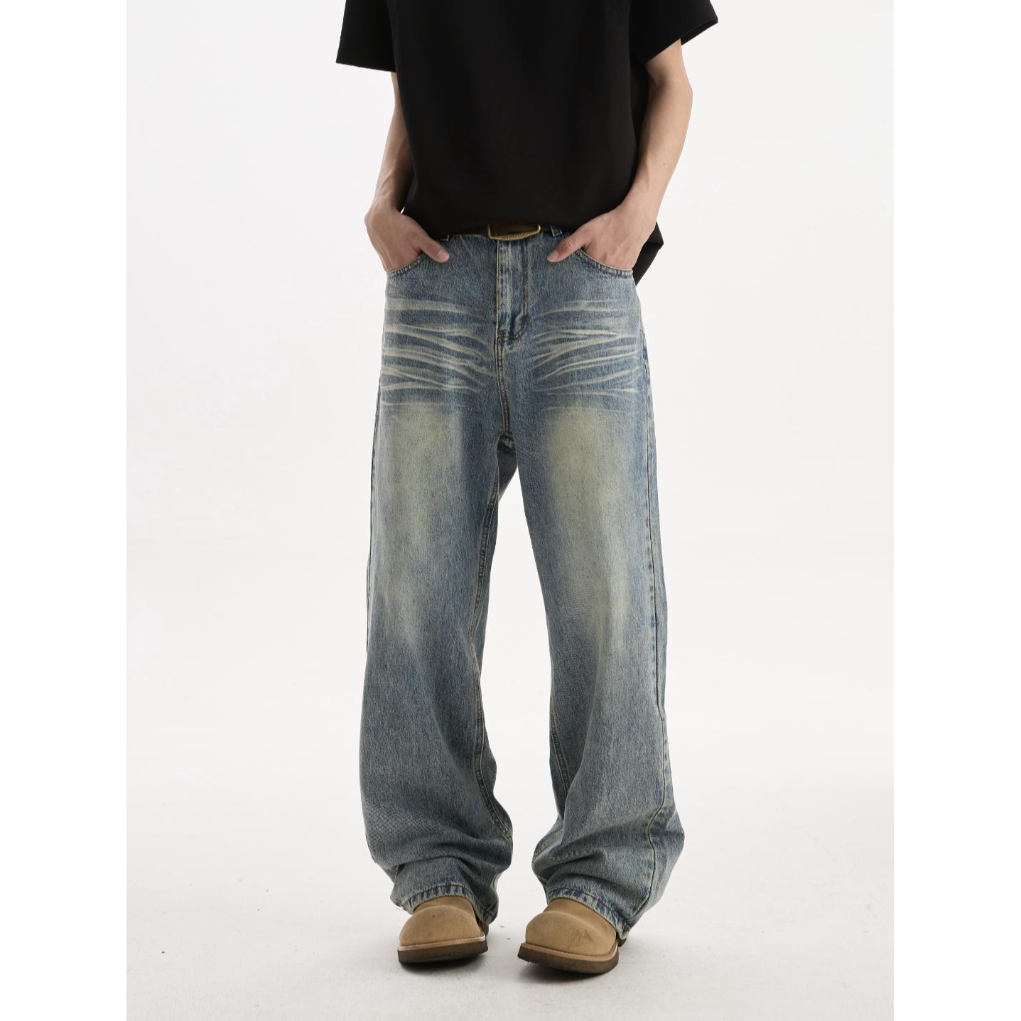 美式复古土耳其蓝牛仔裤百搭高街痞帅时尚男款休闲裤四季直筒裤  