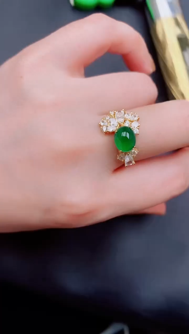 【闪购商品】翡翠戒指银S925镶嵌天然a货翡翠124