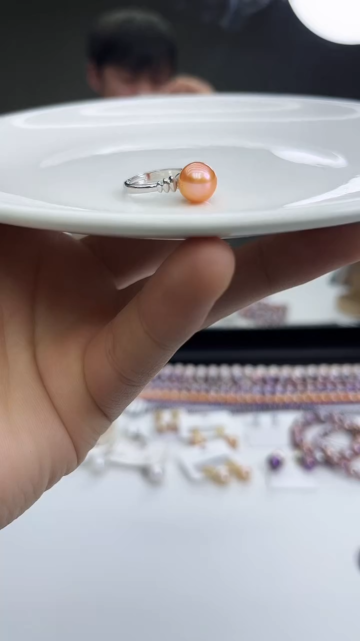 未镶嵌戒指淡水珍珠中国红戒指