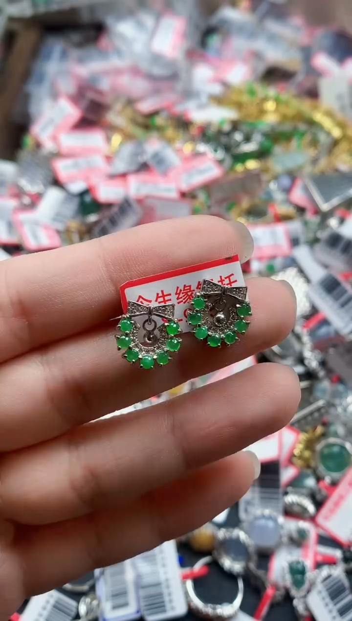 银S925镶嵌戒指翡翠天然A货缅甸翡翠