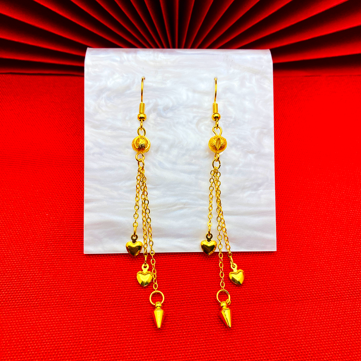 铜合金耳饰 【爱心锥形耳环】长款简约耳坠优雅百搭气质女士耳环