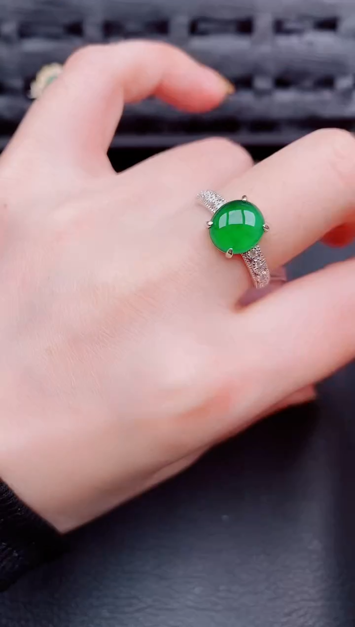 【闪购商品】翡翠戒指银S925镶嵌天然a货翡翠438