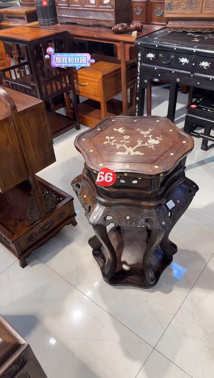 【闪购商品】木木艺缅花镶嵌花鸟六角香几2580.888