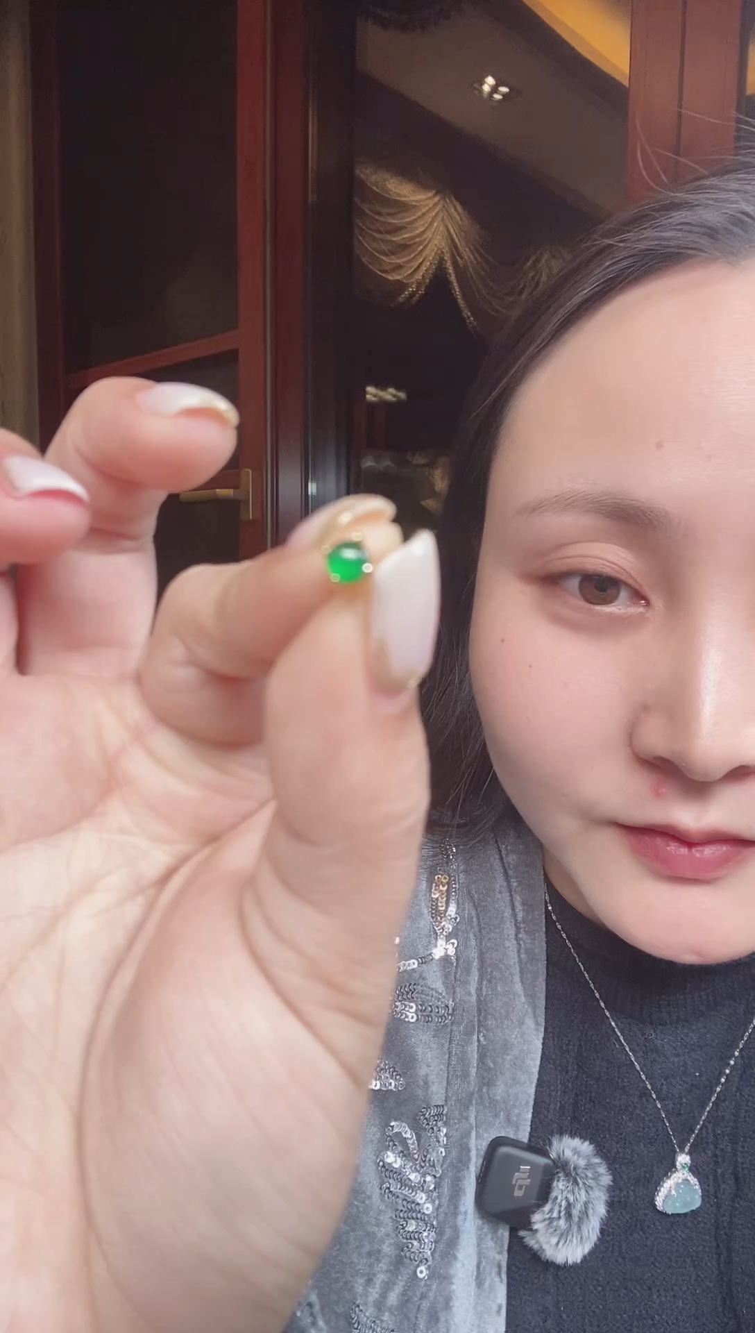 【闪购商品】翡翠耳饰银S925镶嵌天然A货满绿翡翠耳钉