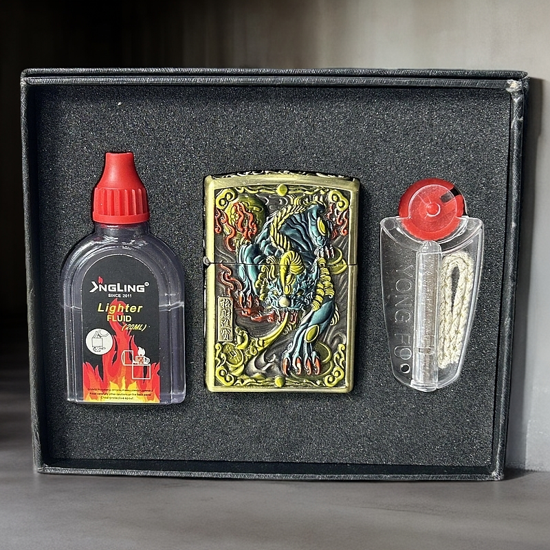 【珐琅貔貅套装】珐琅彩煤油防风打火机