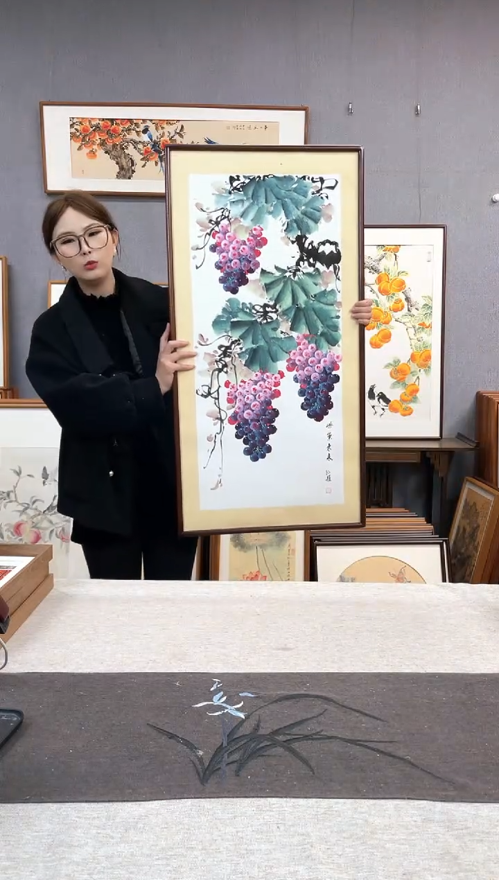 【闪购商品】国画手写手绘带框作品-53*103-葡萄