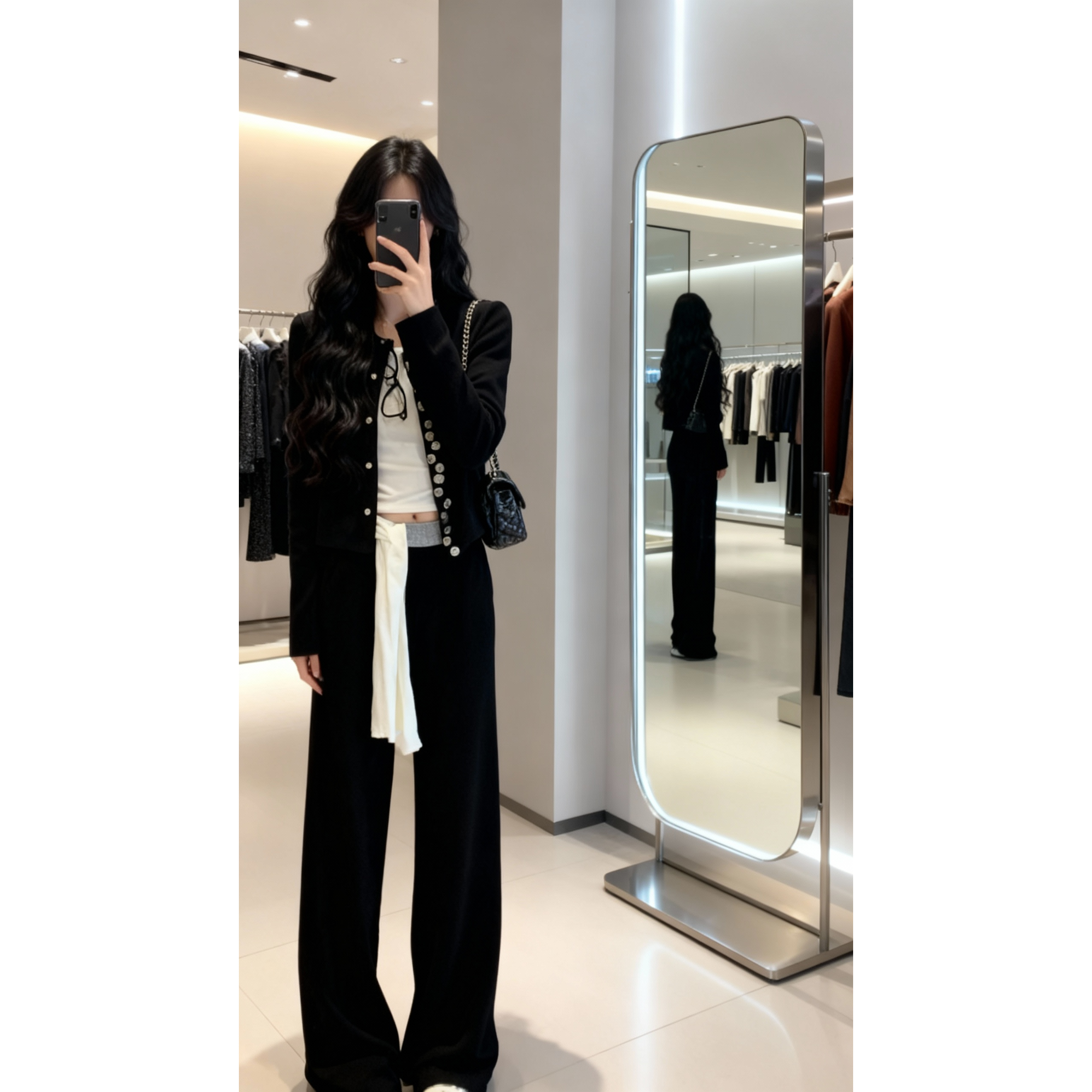 【现货秒发】针织衫长袖开衫驼绒拼接腰头休闲裤套装