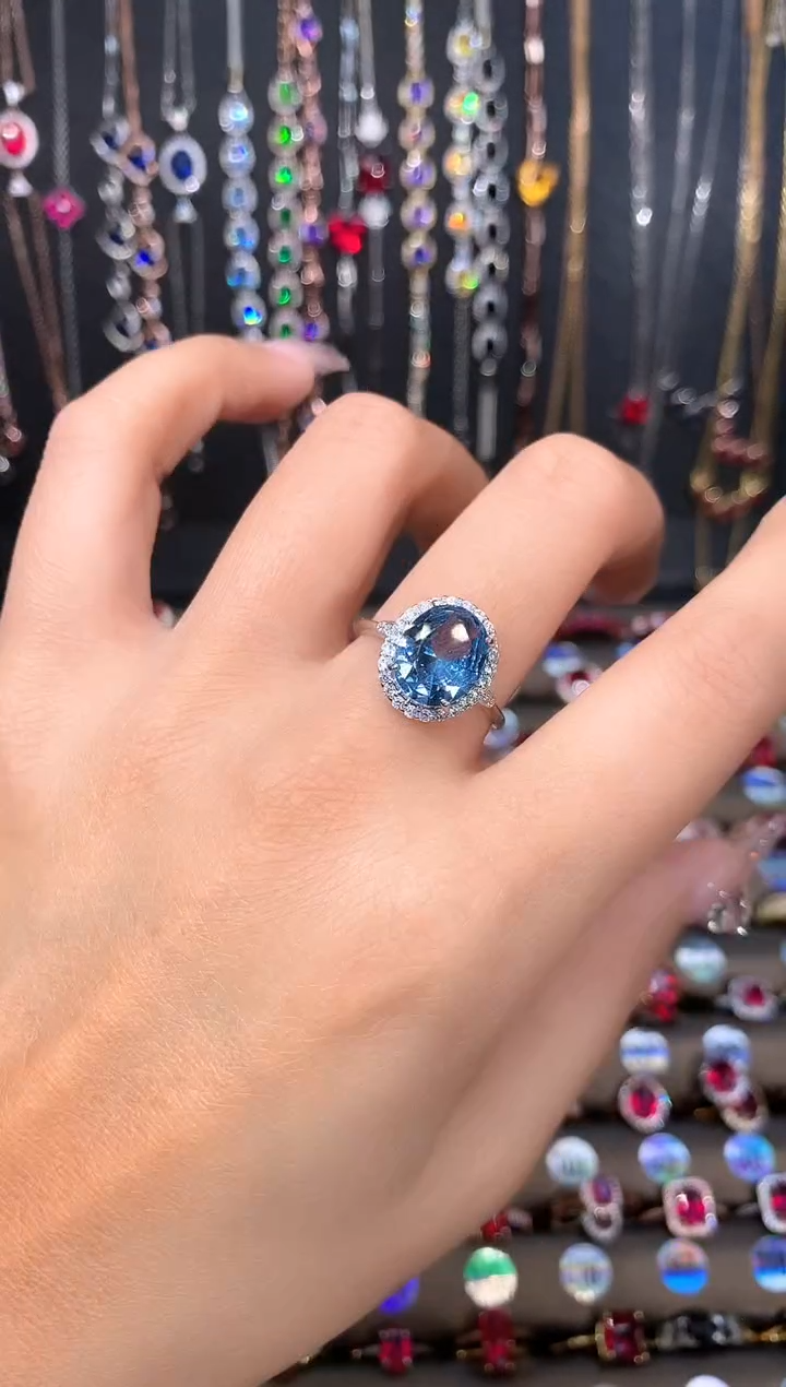 海蓝宝石戒圈银S925镶嵌银色911