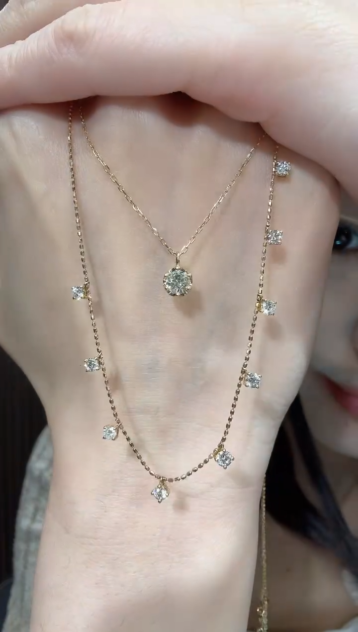 【闪购商品】钻石套链18K金镶嵌满天星套链+k黄40分六爪套链