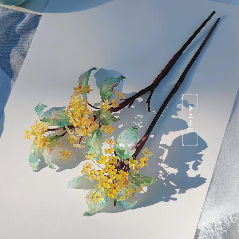 热缩片桂花丹桂发簪原创设计古风汉服国风旗衫盘发清新配饰精品簪