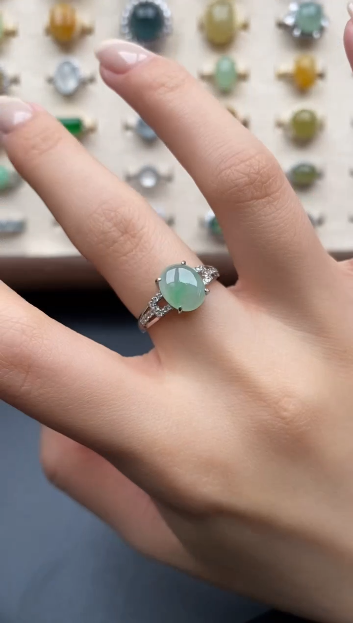 银S925镶嵌戒指翡翠一物一证一礼盒