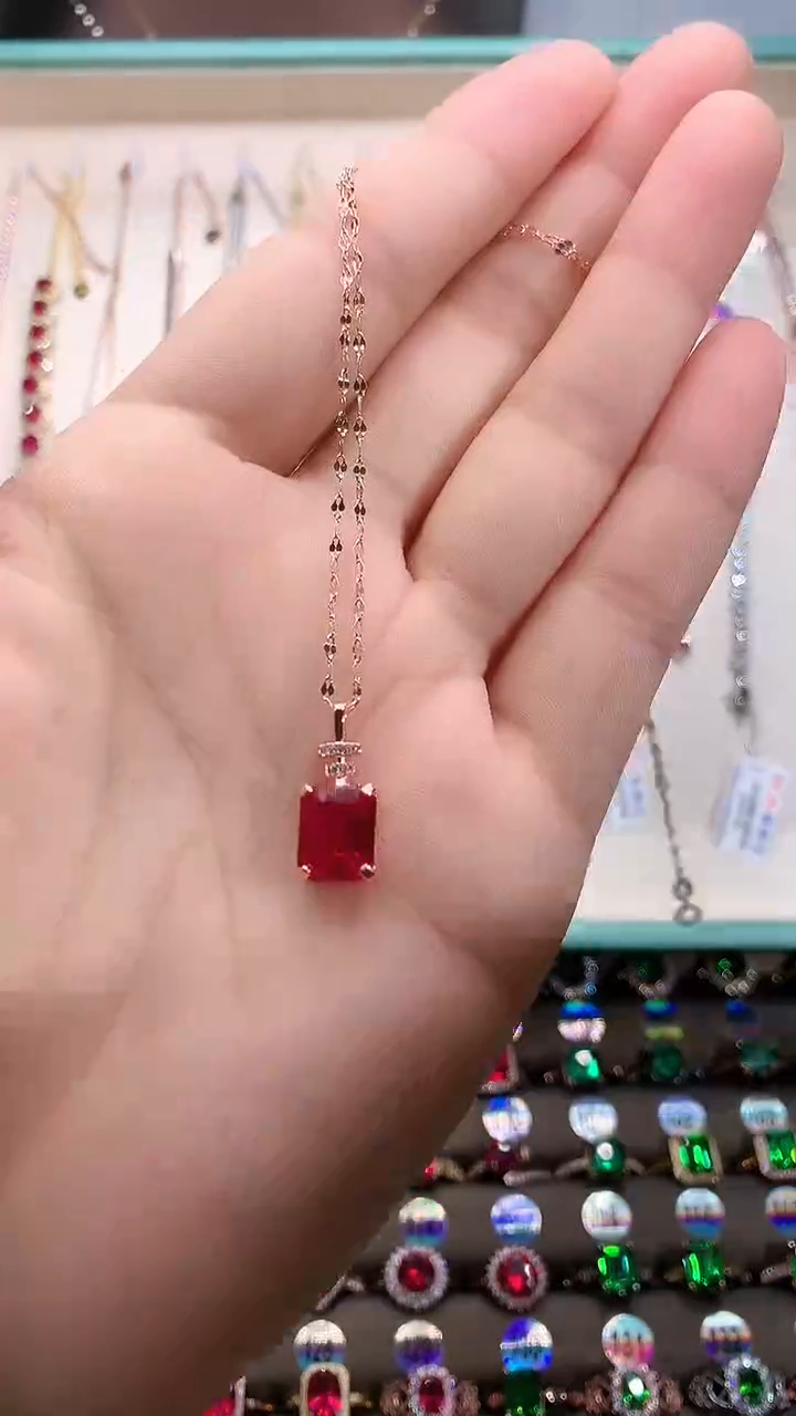 【闪购商品】红宝石吊坠(赠链)银S925镶嵌玫瑰金7.9