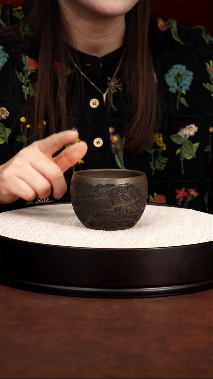 茶壶紫砂宜兴紫砂 山水缸杯 蟹壳青 629