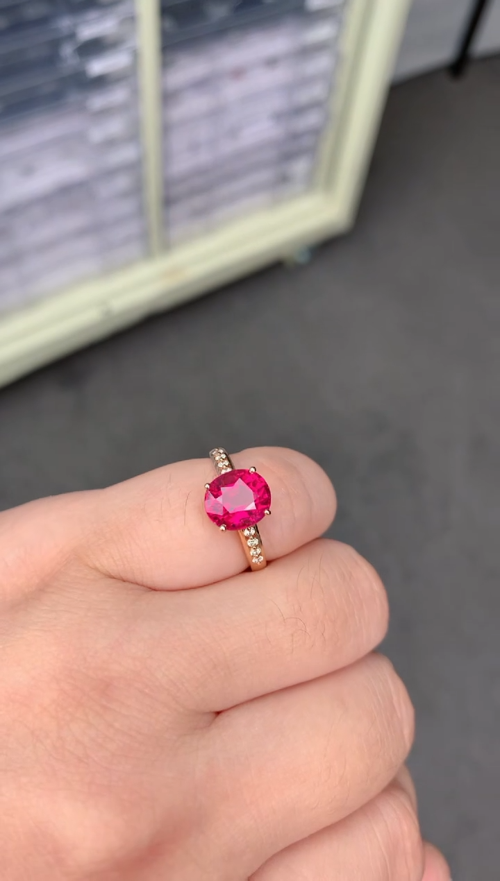 【闪购商品】碧玺戒指18K金镶嵌3ct卢比莱戒指