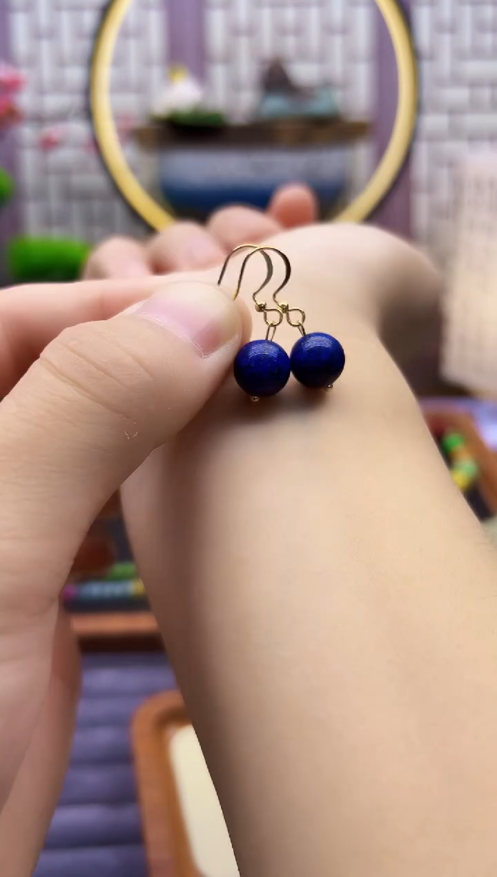 青金石14K金镶嵌耳饰E385