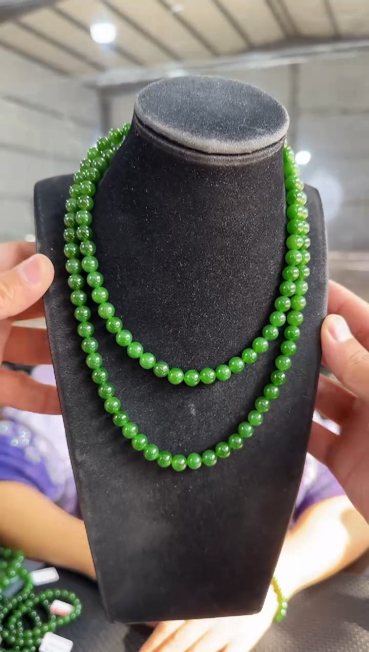 【闪购商品】和田玉（碧玉）菠菜绿项链未镶嵌多样性发一，约8mm