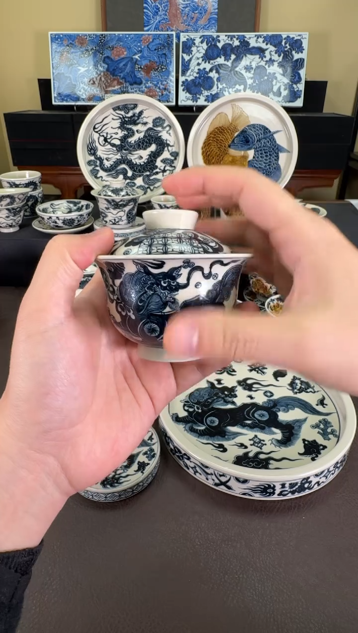 【闪购商品】二号釉杂宝狮子纹盖碗