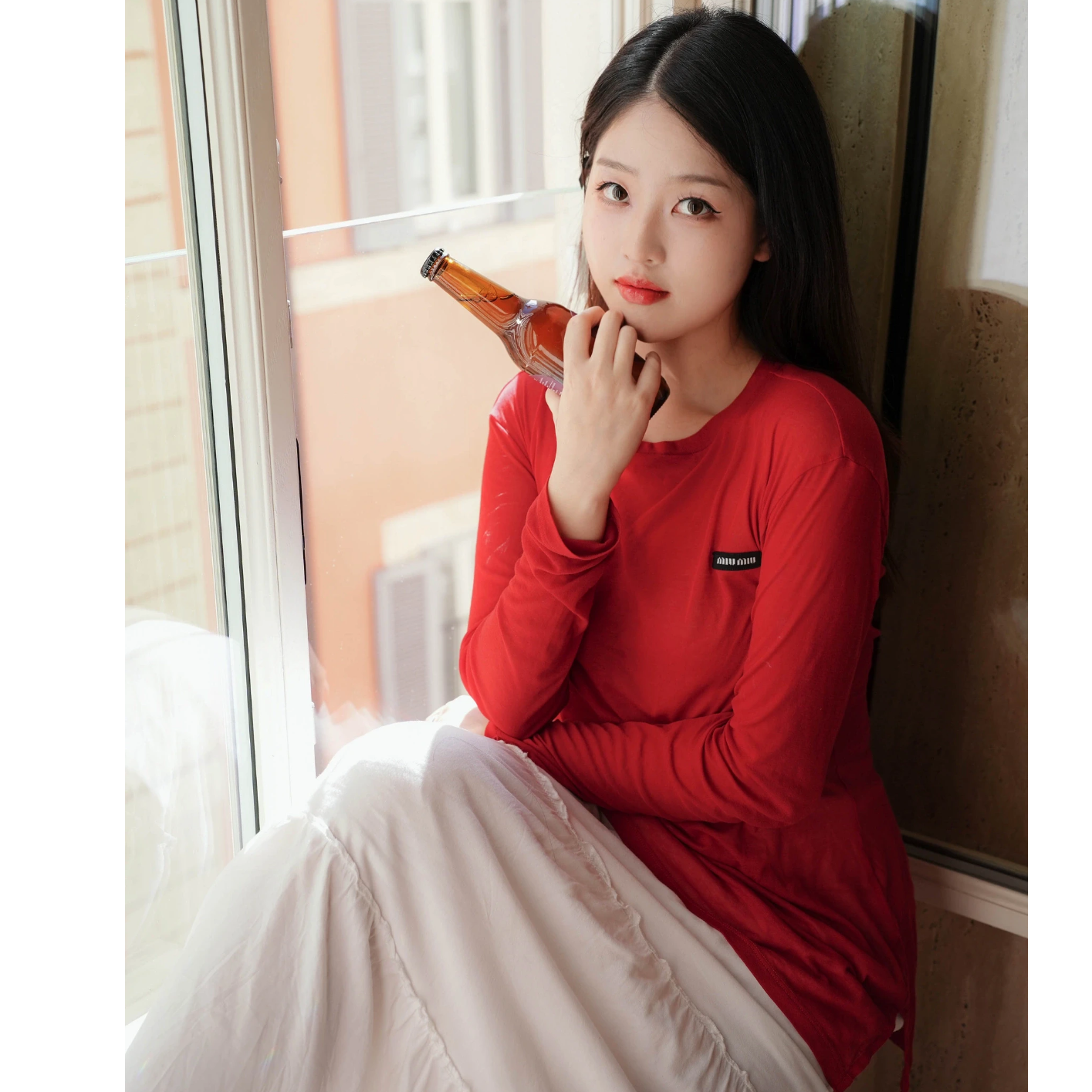未使用 MIU MIU/缪缪 LOGO圆领长袖 红色/M