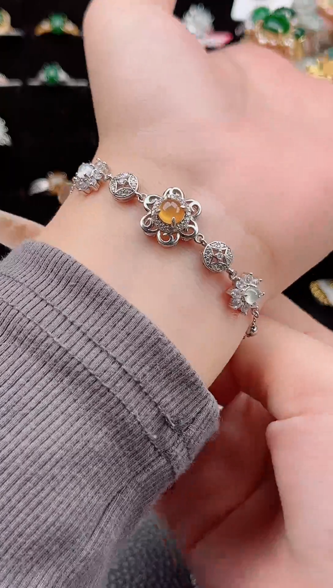 【闪购商品】翡翠手链银S925镶嵌手链680