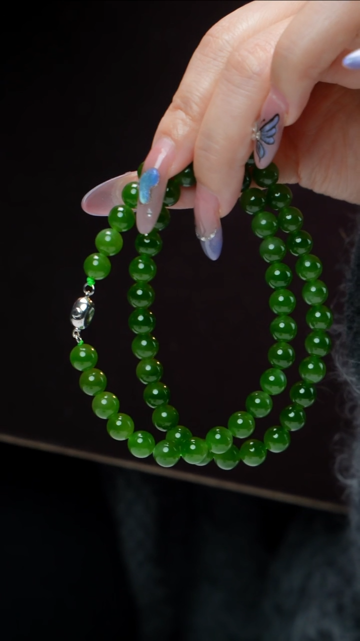 项链未镶嵌和田玉（碧玉）碧玉项链7-8mm 多样性发其一