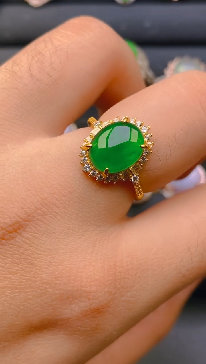 【闪购商品】翡翠戒指银S925镶嵌天然A货翡翠1