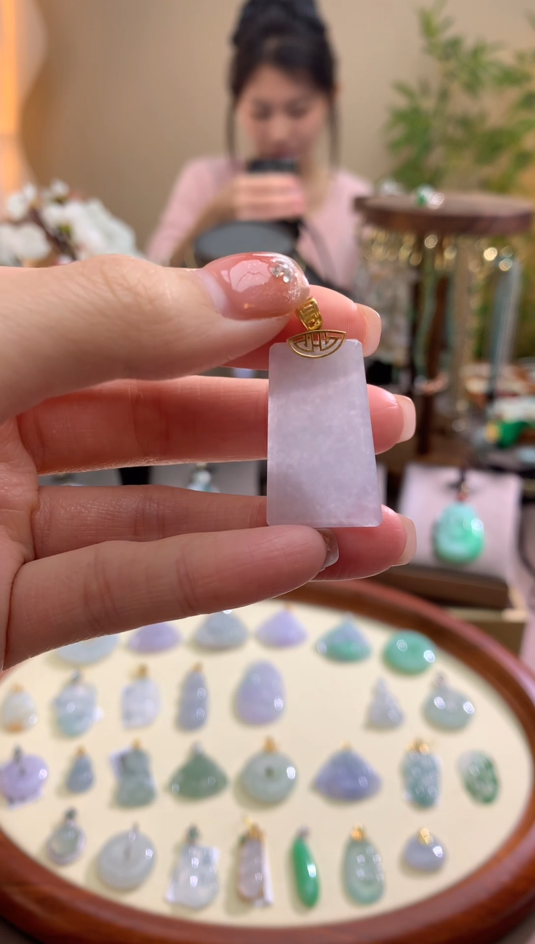 【闪购商品】翡翠颈饰18K金镶嵌无事牌