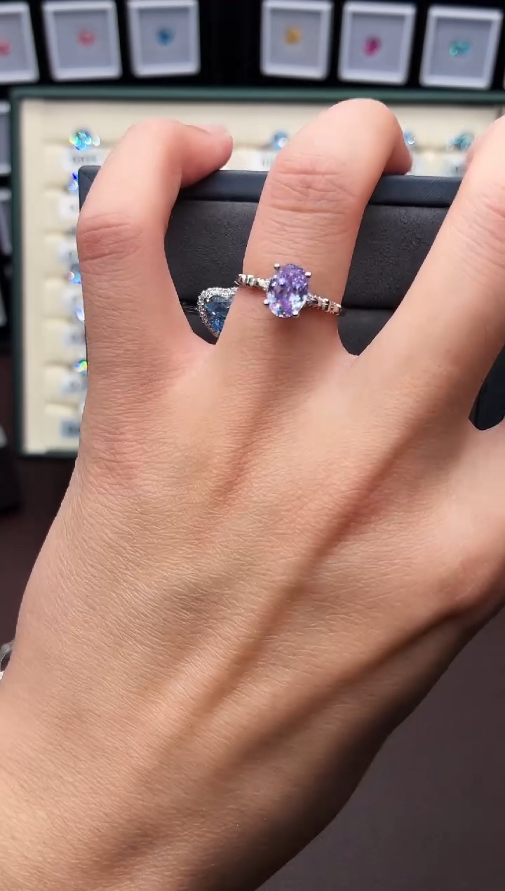 银S925镶嵌锂辉石戒指0001